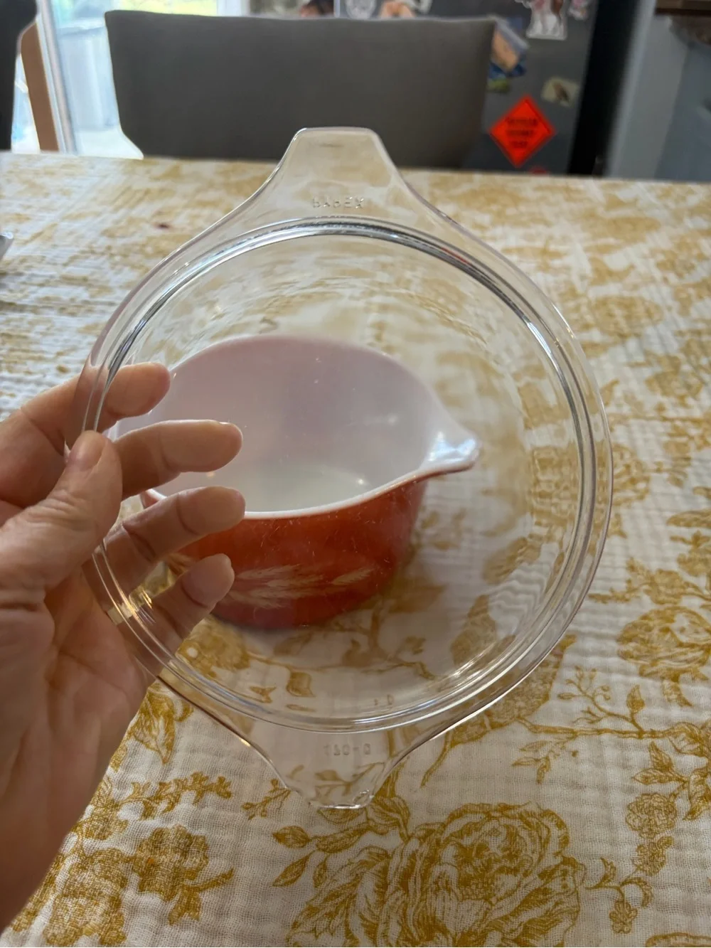 Pyrex  “Autumn Harvest”Orange Wheat-Pattern Casserole with Clear Glass Lid